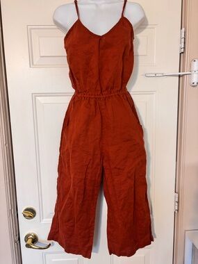 ROVE Rust Spaghetti-Strap Linen Wide-Leg Jumpsuit S